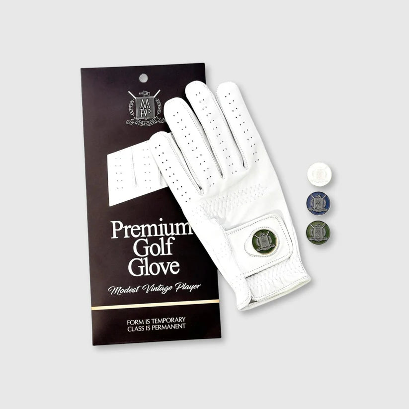 PRO Cabretta Leather Golf Glove - White + Marker