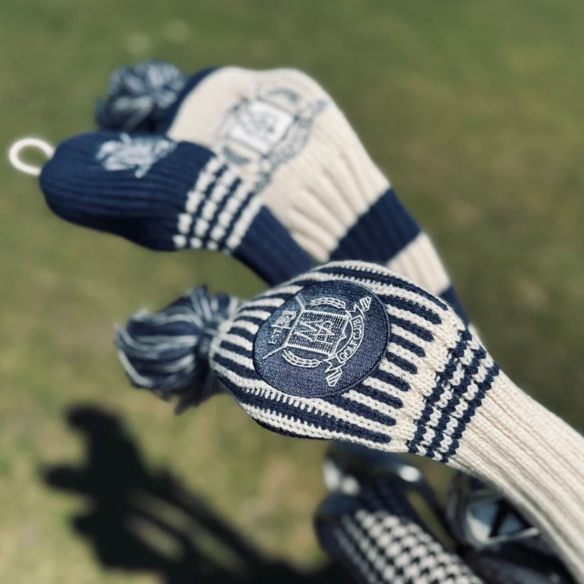 Wool Knit Golf Covers Set - Cream / Navy
