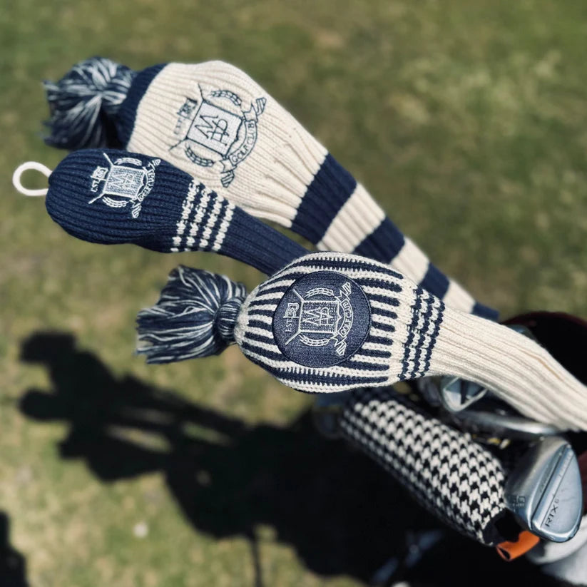 Wool Knit Golf Covers Set - Cream / Navy